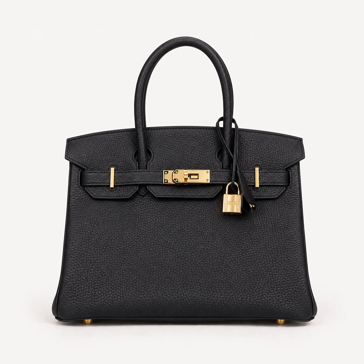 Classic 30 togo leather tote in black with gold hardware, front view