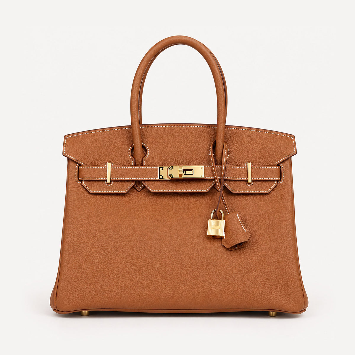 Classic 30 togo leather tote in brown with gold hardware, front view