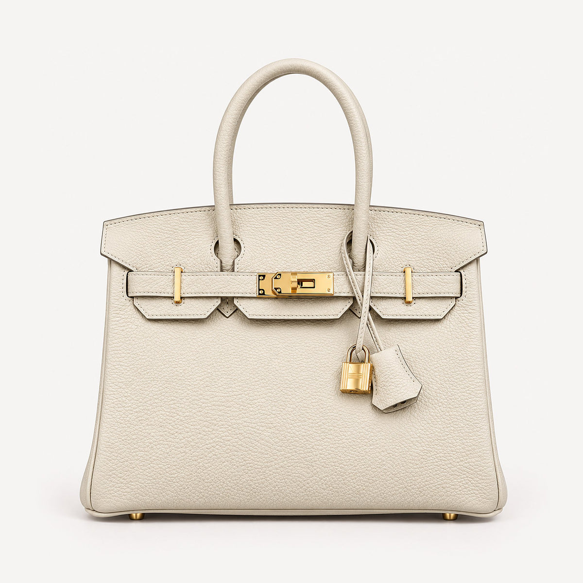 Classic 30 togo leather tote in cream with gold hardware, front view