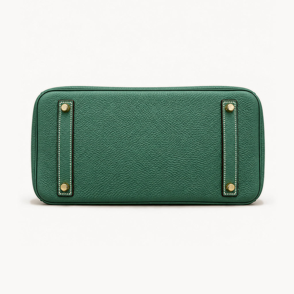 Classic 30 togo leather tote in dark green, base view with four protective feet