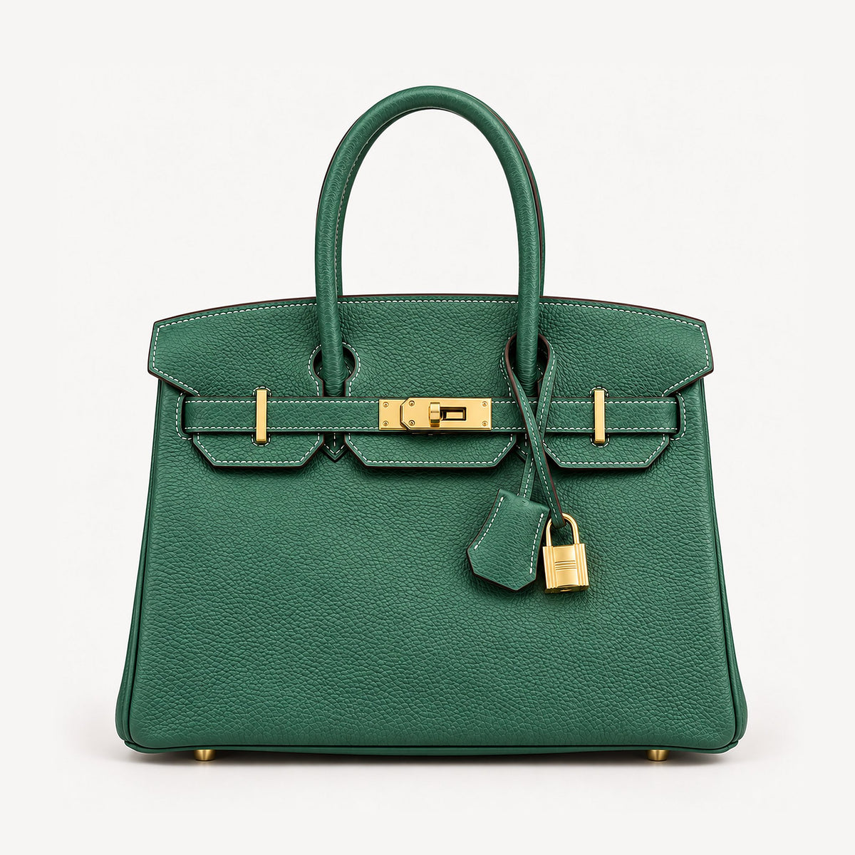 Classic 30 togo leather tote in dark green with gold hardware, front view