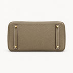 Classic 30 togo leather tote in dark khaki, base view with four protective feet