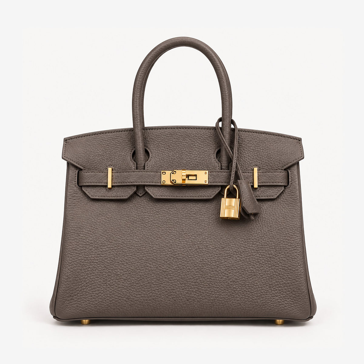Classic 30 togo leather tote in ebony with gold hardware, front view