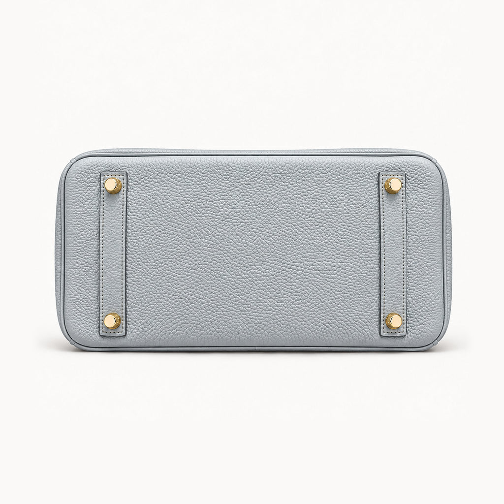 Classic 30 togo leather tote in grey blue, base view with four protective feet