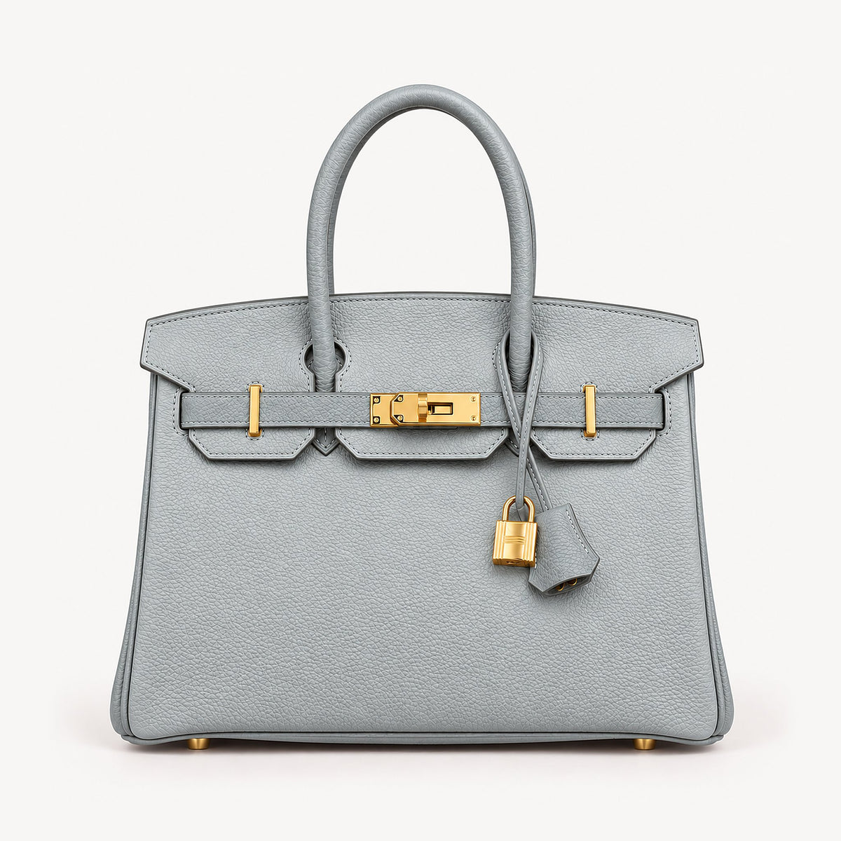 Classic 30 togo leather tote in grey blue with gold hardware, front view