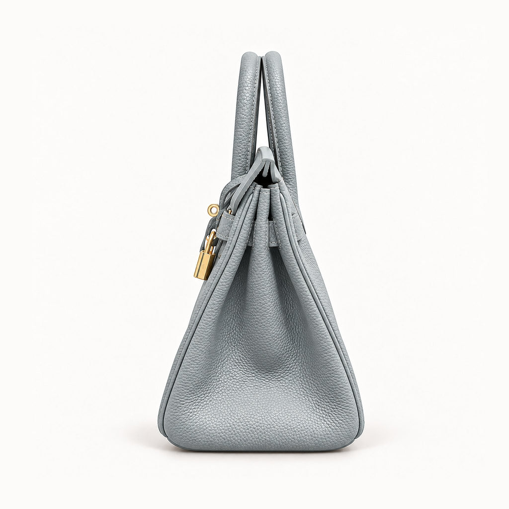 Classic 30 togo leather tote in grey blue, side view