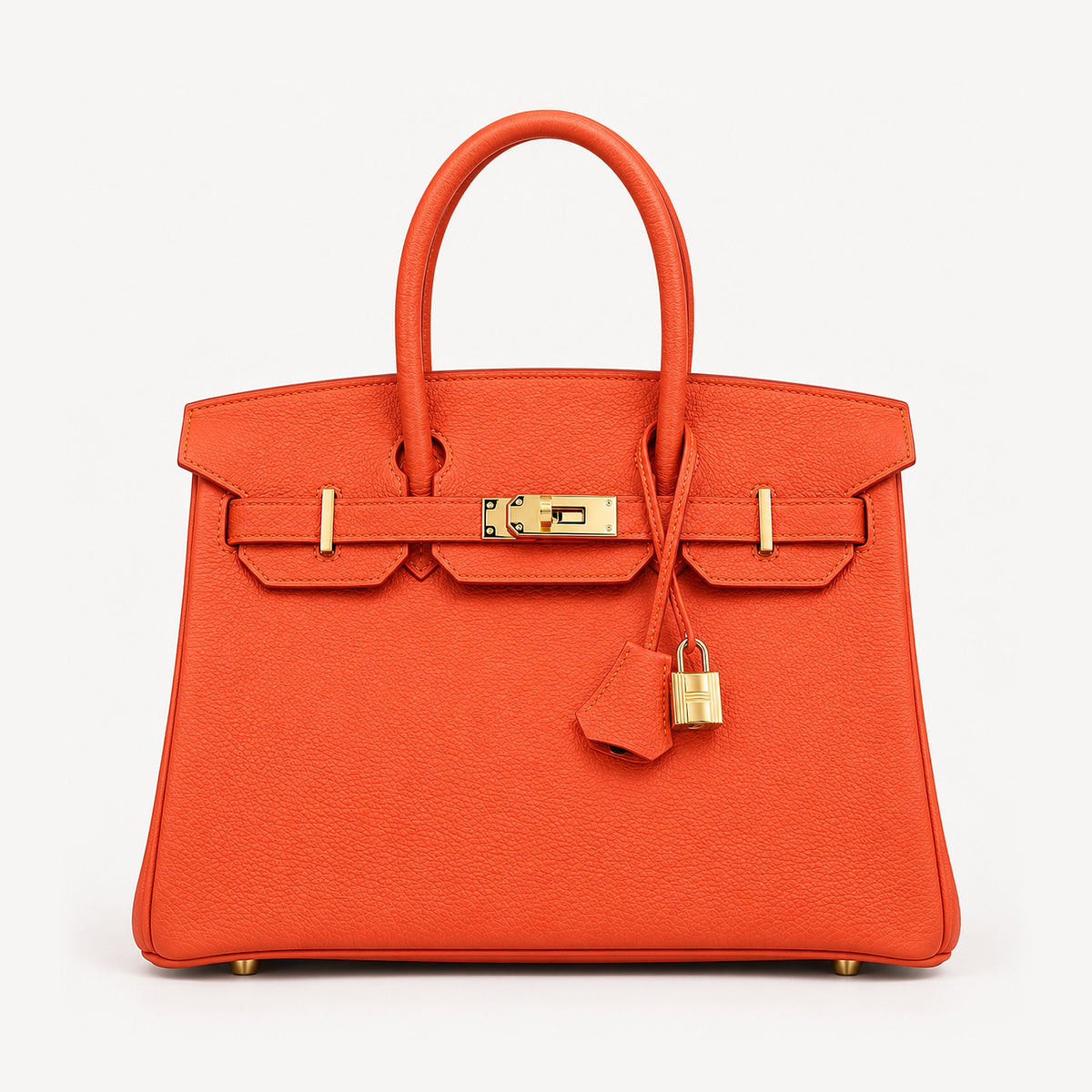 Classic 30 togo leather tote in orange with gold hardware, front view