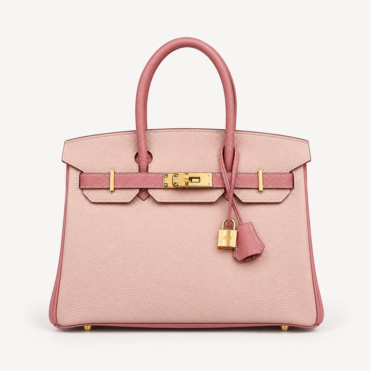Classic 30 togo leather tote in contrast pink with gold hardware, front view