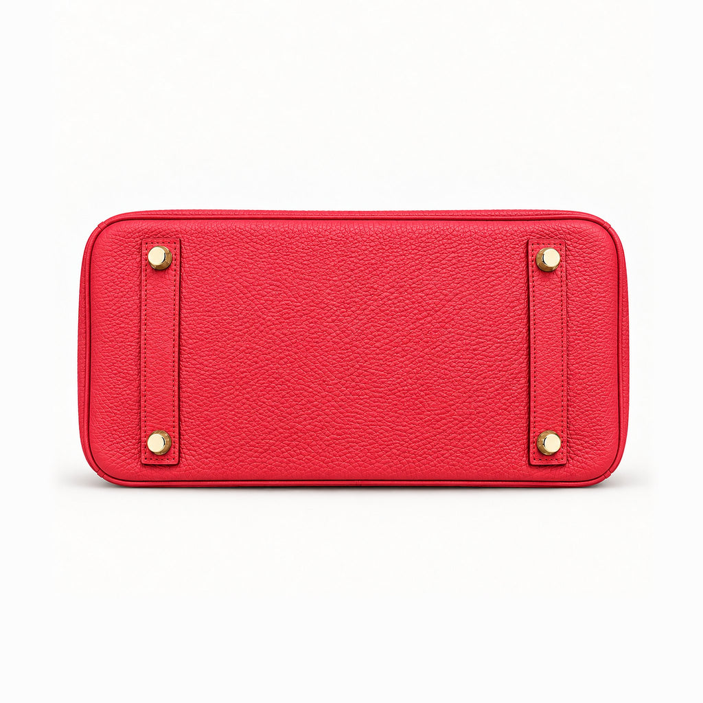 Classic 30 togo leather tote in red, base view with four protective feet