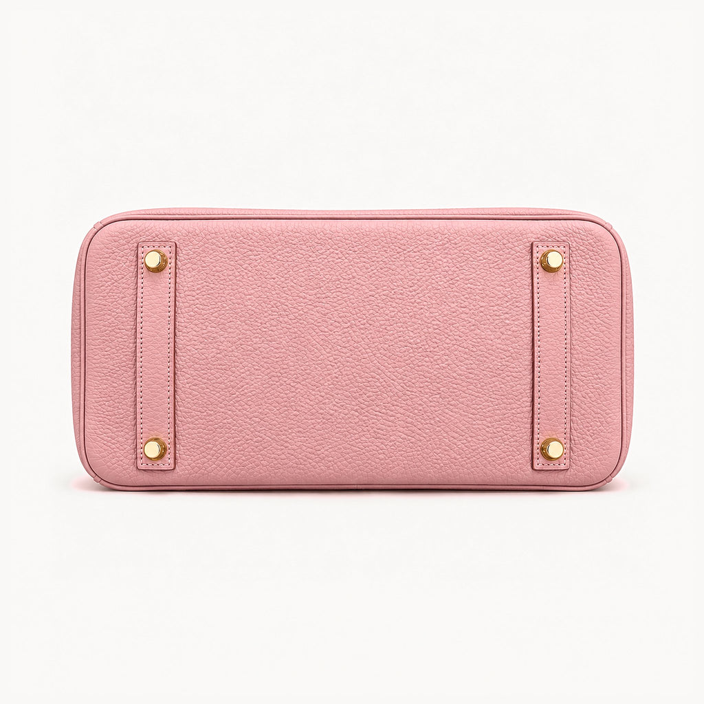 Classic 30 togo leather tote in rose sakura pink, base view with four protective feet