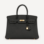 Classic 35 togo leather tote in black with gold hardware, front view