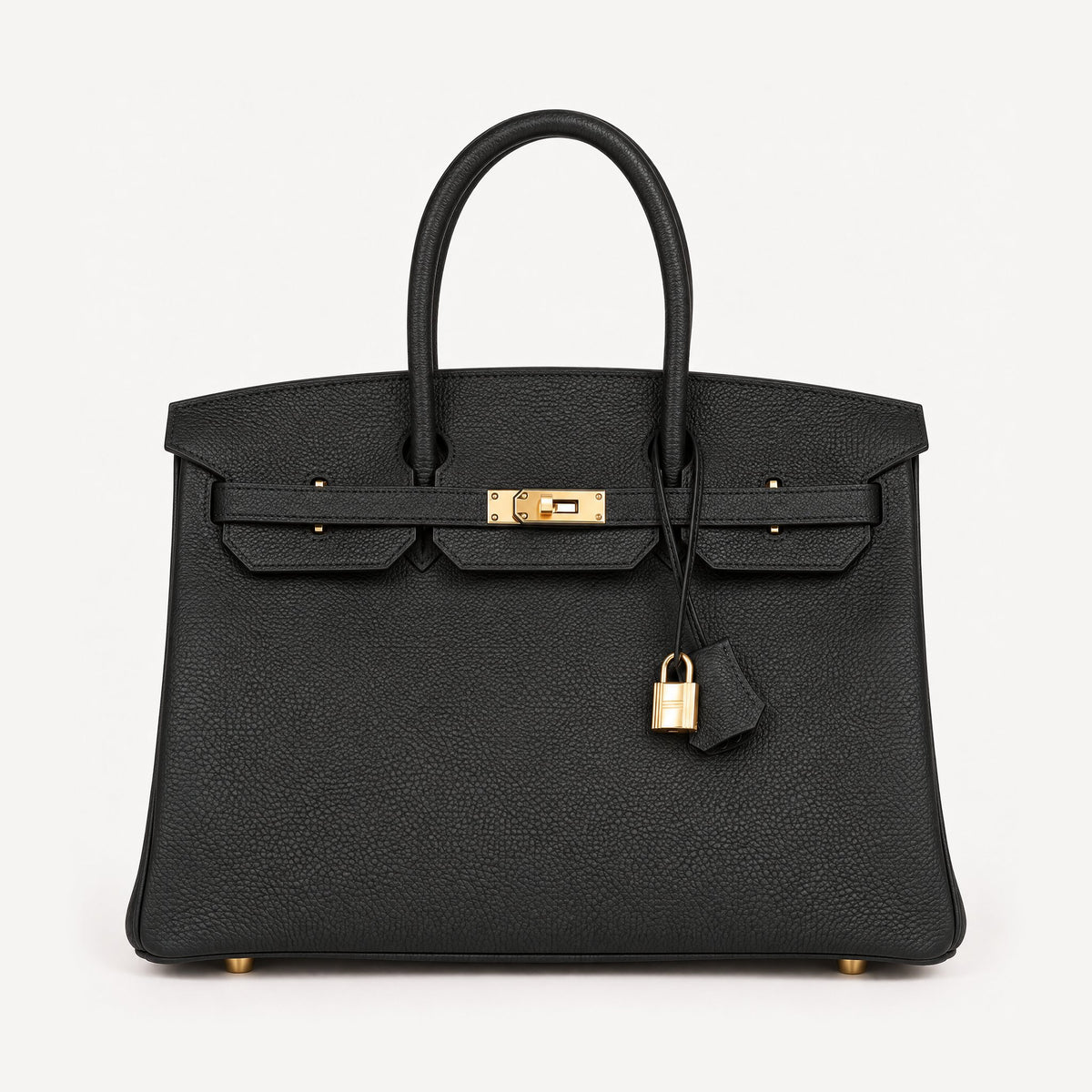 Classic 35 togo leather tote in black with gold hardware, front view