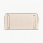 Classic 35 togo leather tote in white, base view with four protective feet