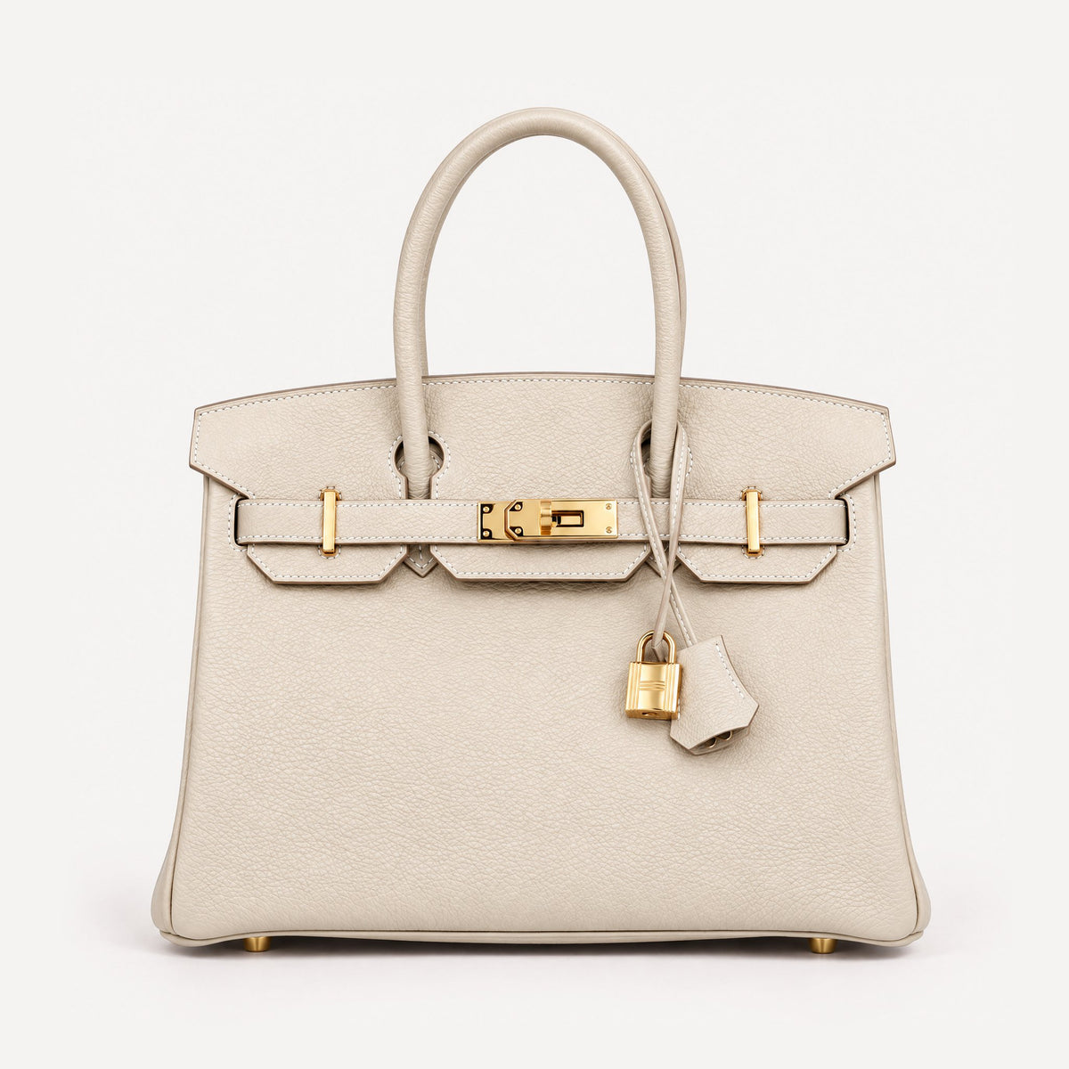 Classic 35 togo leather tote in white with gold hardware, front view