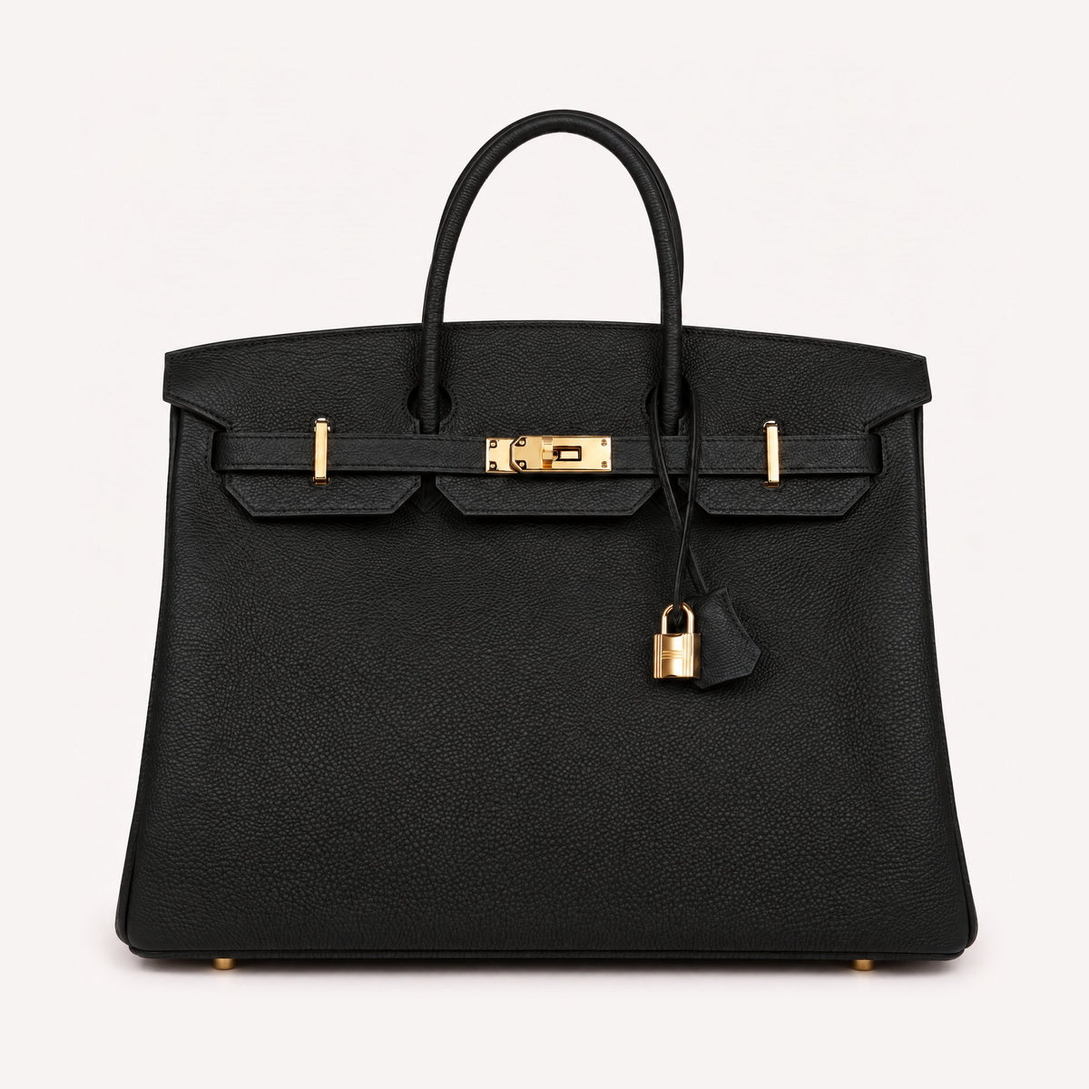 Classic 40 togo leather tote in black with gold hardware, front view