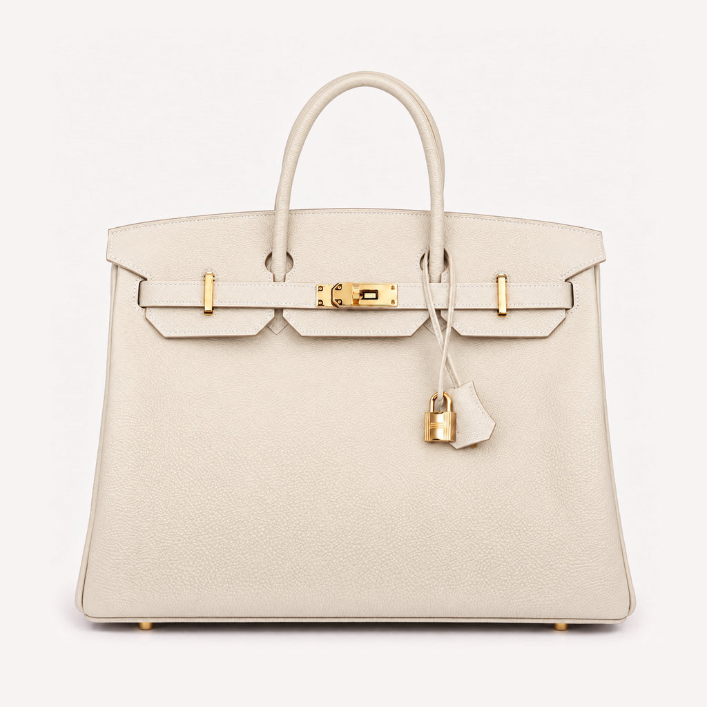 Classic 40 togo leather tote in white with gold hardware, front view