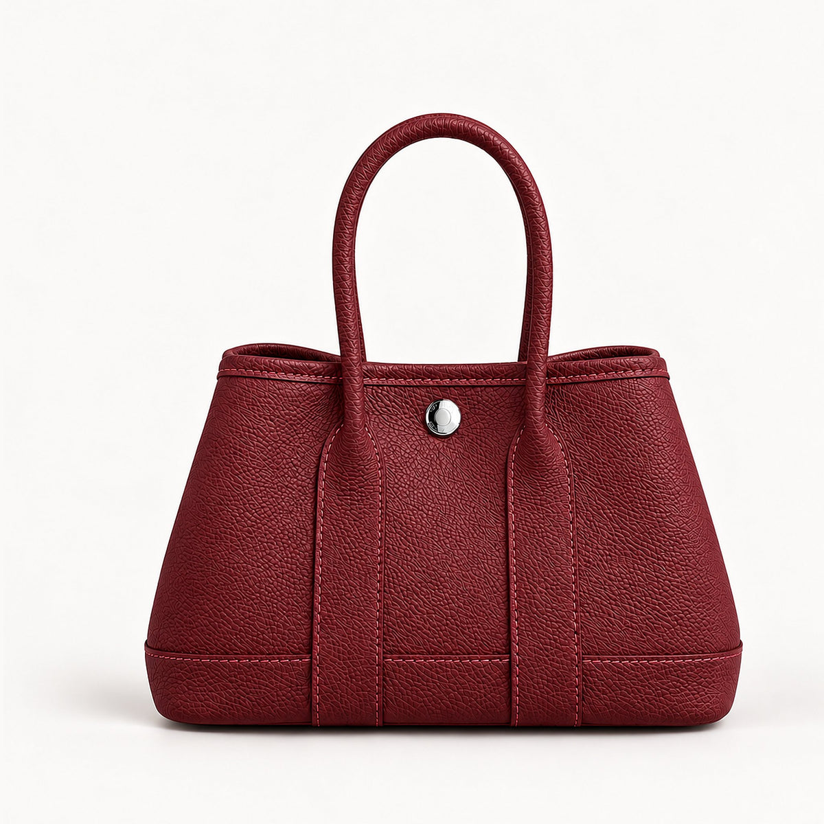 Weekday Tote Mini 23 cm open-top tote in burgundy with silver-tone snap, front view