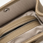 Weekday Tote Mini 23 cm open-top tote in khaki, interior view with herringbone lining and zip pocket
