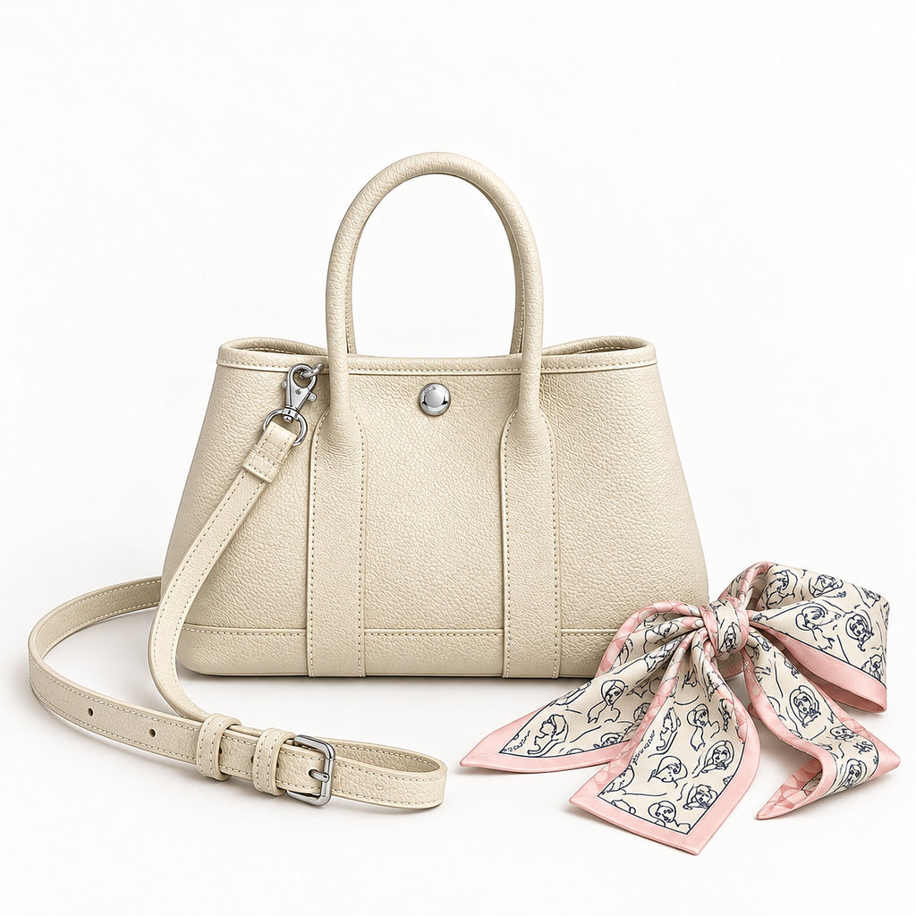 Weekday Tote Mini 23 cm open-top tote in white with a matching shoulder strap and twilly scarf