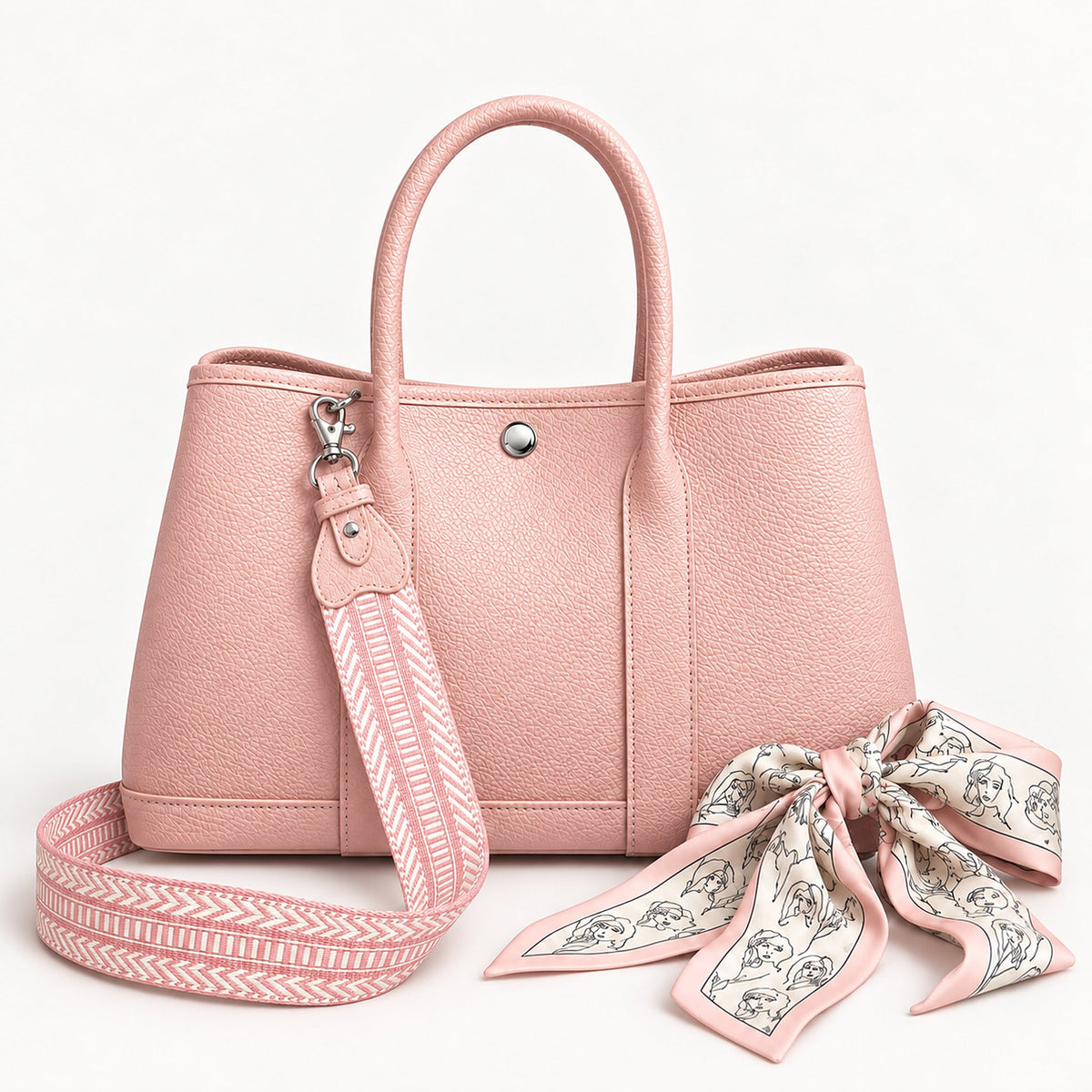 Weekday Tote Medium 30 cm open-top tote in baby pink with the included woven shoulder strap and twilly scarf
