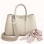 Weekday Tote Medium 30 cm open-top tote in white with the included woven shoulder strap and twilly scarf
